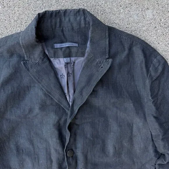 John Varvatos Gray Check Plaid Single Breasted Blazer Jacket US Men's Size 44